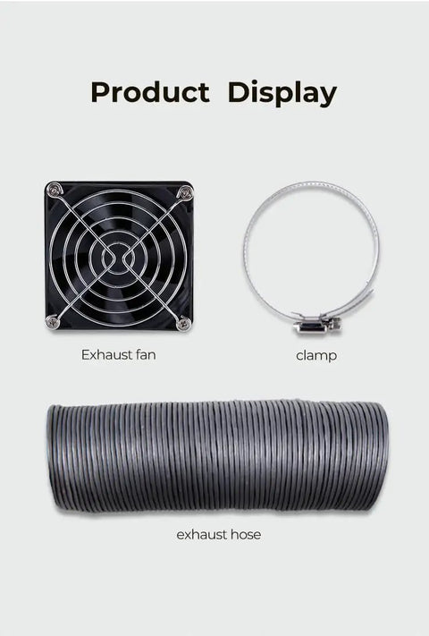 Upgraded Fume Extraction Kit For Ender Plus 3D Printer Enclosure with exhaust fan, clamp, and hose display