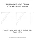 Diagram of a Heavy Duty White Carbon Steel L Bracket for Floating Shelves and Wall Mounts, 6.30 inch height, side and front view.
