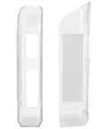 Heavy Duty Clear Acrylic Under Desk Laptop Holder Mount With Reliable Adhesive And Screws Wall Mounted Bracket seen from side angle showcasing transparent design.