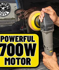 Person using TORQX Dual Action Random Orbital Polisher For Cars, Trucks And SUVs, Pro Grade Auto Buff Tool With 700W Motor, 8mm Orbit