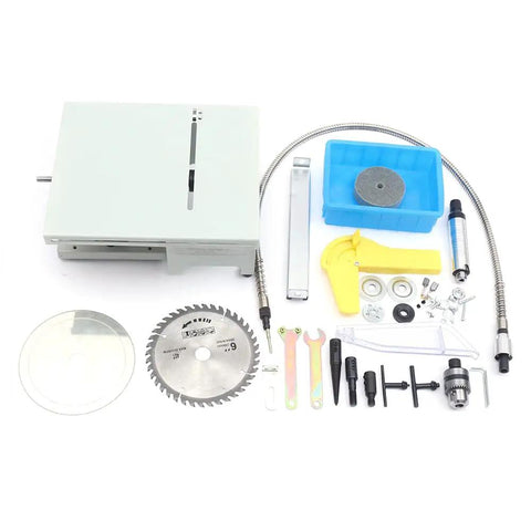 DIY Jewelry Lapidary Saw And Polisher Kit With 1.18 Inch Cut Depth, Mini Table Saw Benchtop Polisher Machine tools and accessories displayed