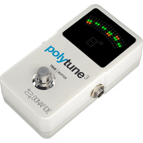PolyTune 3 Ultra Compact Polyphonic Tuner With Chromatic And Strobe Modes And Built In Bonafide Buffer displayed on pedal