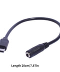 Beast Mode USB C Extension Cable For Rapid Charge Plus Steady Data Flow, 20cm long, black braided mesh, connects Type C to 3.5x1.35mm