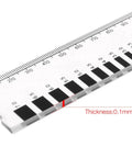 Rugged Concrete Crack Width Gauge Ruler 0.1 to 7.0 mm Dual Metric Polycarbonate with precision width references. Close-up view.