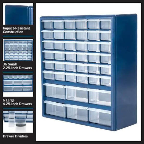 Durable 42 Compartment Plastic Storage Drawer Organizer For Desktop Or Wall Mount Clear See Through Drawers