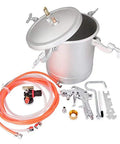 Pro Grade Heavy Duty 15 Liter Pneumatic Pressure Paint Spray Gun components including a silver tank, hoses, and spray gun for painting.