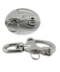 Heavy Hitter 316 Stainless Steel Swivel Snap Shackle With Large Bail And Quick Release Eye Hook For Marine Rigging Boat Yard and Outdoor Job Sites showing detailed close-up view.