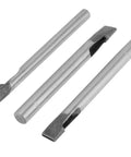 Three metal pieces from the 2Mm Leather Oval Hole Punch Kit, 9 Piece Carbon Steel Hollow Punch Set for Leatherwork and Crafts.