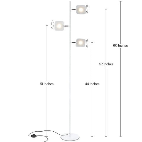 Tree Floor Lamp For Living Rooms And Offices, Dimmable LED Spotlight Tall Lamp With Adjustable Panels, 60-inch white lamp with dimensions
