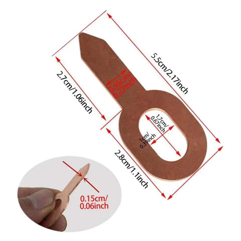 Pro Grade Dent Repair Kit With Iron Washer Rings showing detailed measurements for accurate automotive sheet metal repairs.