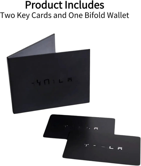 Straight Up Premium Genuine Key Card Replacement Pair For Tesla Model Two bundled with a heavy-duty bifold wallet.