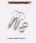 Rugged Stainless Steel Indexing Plunger With Smooth Grip Ring Handle And Retractable Pin For No Hassle Machine Alignment And Dependable Shop Floor Positioning Runs, showing two plungers with nuts.