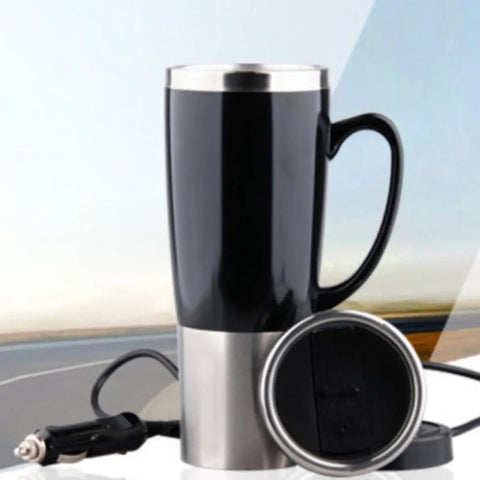 No Fuss Road Ready Stainless Steel Car Water Kettle Portable Travel Mug Rapid Boil Coffee Heater with secure lid and smooth pour design.