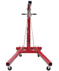 Top Shelf 2 Ton Steel Garage Engine Hoist With Folding Frame And Hydraulic Long Ram Jack, front view showcasing stable base and hydraulic system.