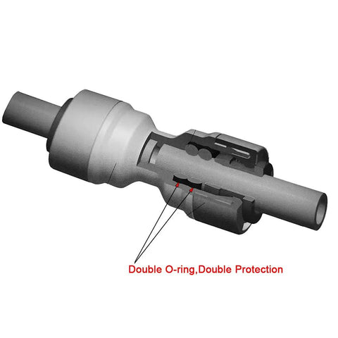 Push To Connect Tube Fittings 1/2 In NPTF To 3/8 In Tube OD Female Adapters, Double O-ring detail, leak-proof design.