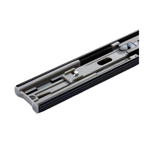 Heavy Duty Full Extension Drawer Slides Bottom Mounted Concealed Cabinet Hardware Professional Grade close-up of rail mechanism.