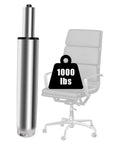 5.5 Inch Heavy Duty Office Chair Gas Lift Cylinder Replacement For Desk Chairs And Gaming Chairs Adjustable Hydraulic Pneumatic Piston Universal Silver Finish Supports 1000 LBS in foreground with a chair silhouette in background