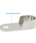 Two Pack Oval Closet Rod End Supports Flanges In Zinc Alloy Nickel Plated Finish, Rust Resistant Pole Brackets For 15mm x 30mm Oval Rods, Includes 4mm x 20mm Screws And Wall Anchors For Easy Install. Nickel-plated oval rod support bracket