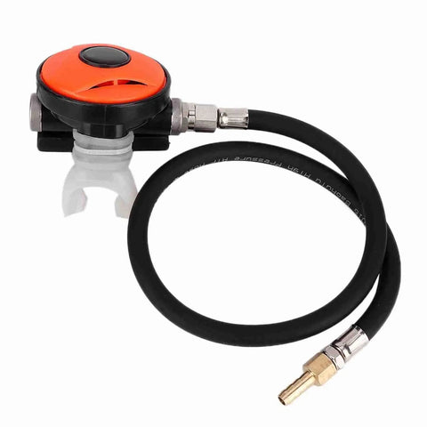 Go To Second Stage Scuba Regulator For Easy Breathing Adjustable Regulator Explorer with orange top view and mouthpiece