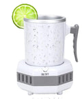 Electric Beverage Cooler Jug With Instant Cooling Cup And Mug Mini Fridge, 420 ml cup with droplets and lime garnish.
