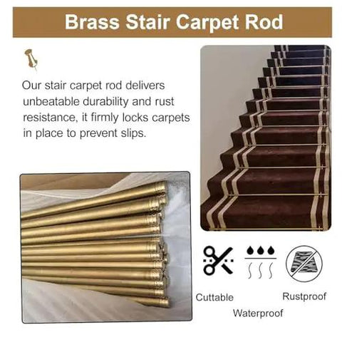Solid Brass Adjustable Stair Runner Rods Kit With Non Slip Bar For Elegant Carpet Runners, Includes Brackets Screws End Caps For Home Or Business Decor, brass stair carpet rod