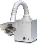 Solid Welding Fume Extractor Runs Quiet As A Whistle And Cuts Solder Smoke Fast For Garage Rats And Pros gray box with a flexible hose.