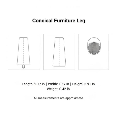 Diagram of Conical Furniture Leg With M8 Thread Durable PP Plastic And Metal Replacement For Sofas Cabinets With dimensions and top view.