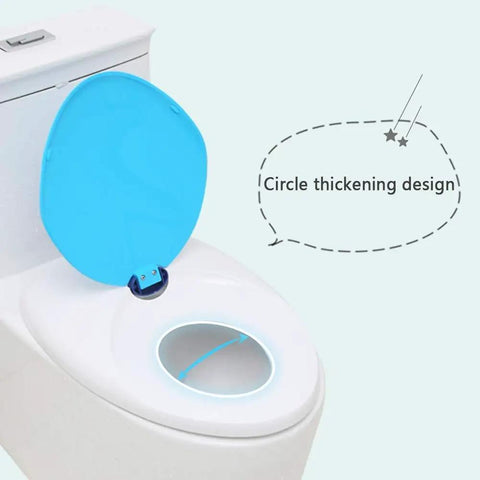 Black Two In One Toilet Seat With Slick Soft Close Lid And Quick Release Hinges For Easy Peasy Cleaning Toddler Potty Training Compatible with a blue lid open over bowl.