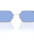 Hexagonal Silver Sunglasses With Blue Bio-Nylon Lenses, 58 Mm, Eco-Friendly Frame Made From Castor Oil, 100 Percent UV Protection