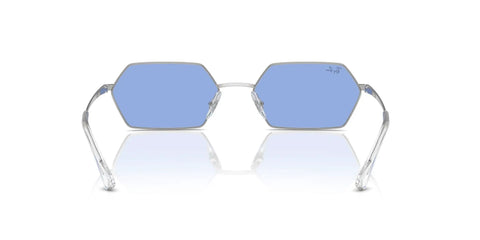 Hexagonal Silver Sunglasses With Blue Bio-Nylon Lenses, 58 Mm, Eco-Friendly Frame Made From Castor Oil, 100 Percent UV Protection