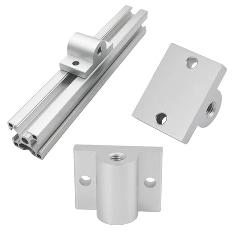 Set Of Four M12 Aluminum Caster Wheel Connectors For 5050 T Slot Extrusion with mounts and brackets, solid aluminum for heavy loads.