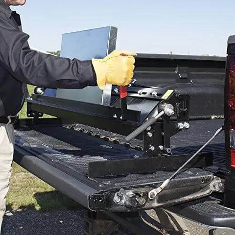 MB48B 48 Inch Pan Style Mini Brake in use on a tailgate for 22 gauge galvanized steel bending