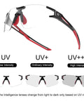 Photochromic Cycling Sunglasses For Men And Women, Frameless Bike Glasses With UV Protection, Black Red, Regular Fit