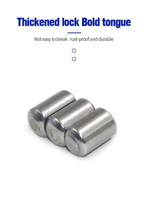 Close-up of three metal lock tongues, thick and rust-proof, durable and sturdy, suitable for concealed industrial hinges.