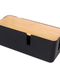 Bamboo Lid Cable Management Box Hide Cords and Surge Protectors for Home and Office 12 Inch Long Black Roomy Enough for 4 To 6 Outlet Strips Keeps Messy Wires Out of Sight and Your Space Looking Sharp