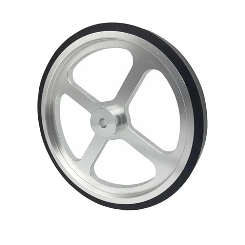 500mm Aluminum Encoder Measuring Wheel, Synchronization Length Wheel, 8mm Bore with a sleek aluminum design and black rubber edge.