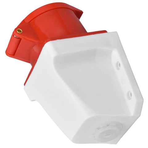Tough As Nails Industrial Cee Socket Wall Mounted Heavy Duty Polycarbonate Housing With Genuine Brass Contacts Ip44 Weather Proof Plug And Play Power Receptacle Dead Nuts Reliable For Campsites Worksites And Job Sites in red and white plastic.