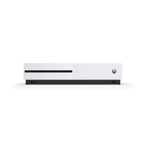 Certified Refurbished Xbox One S Rig Packed With A Huge One Terabyte Drive Featuring Sick Gears 5 Bundle Plus Dope Wireless Controller For Next Gen Living Room Setup And Major Backward Play Vibes. White Xbox One S console front view.
