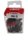 Milwaukee PH2 Shockwave insert bit set, 25-pack in clear plastic case