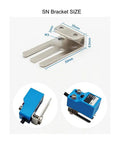 Inductive Proximity Sensor SN04 N2 NPN NC Normally Closed Switch With 4mm Range And SN Bracket Blue 4 Pack, showing bracket dimensions.