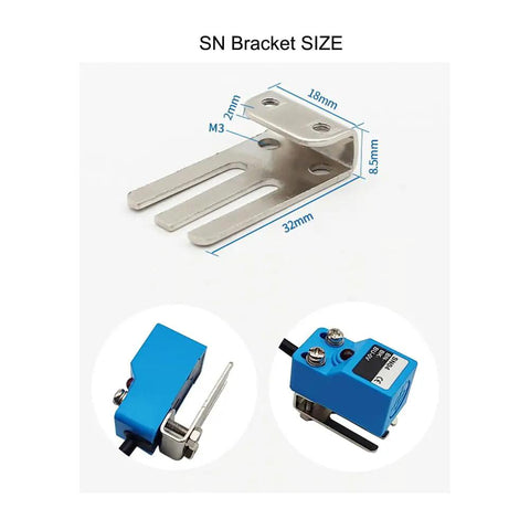 Inductive Proximity Sensor SN04-P2 PNP NC With 4mm Sensing, 6-30V DC, and SN bracket dimensions shown, blue sensor 2 pack