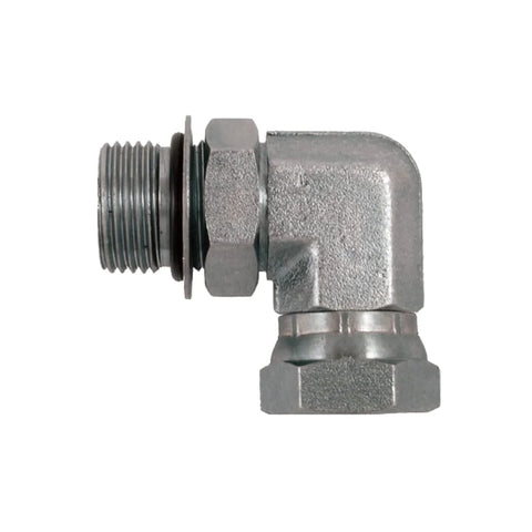 Metal 90-degree hydraulic elbow swivel adapter fitting, SAE/ORB male to 1/4 in NPSM female