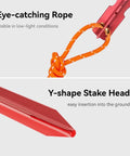 Ultralight 7-Inch Aluminum Tent Stakes Set 12 Pack With Reflective Pull Ropes, Tri-Beam Ground Pegs In Carrying Bag, Red