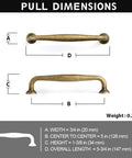 Antique Brass Cabinet Pulls Set Of Twelve Vintage Zinc Alloy Drawer Handles For Kitchen And Dressers Farmhouse Heavy Duty Cupboard Hardware 5 Inch Length Old School Vibe dimensions diagram