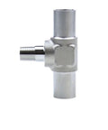 Beefy Three Way Tee Reducer Pipe Fitting In 316L Stainless Steel BA Grade, Auto Weld Connector, side view.