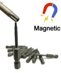 Heavy Duty Security Torx Screwdriver Bits Set With Rock Solid Magnetic S2 Steel And One Quarter Inch Hex Shank Two Inch Long T5 Through T40 Star Driver Kit magnetic hex bits display