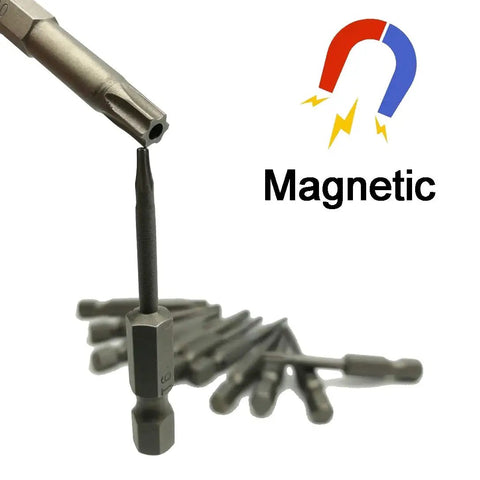 Heavy Duty Security Torx Screwdriver Bits Set With Rock Solid Magnetic S2 Steel And One Quarter Inch Hex Shank Two Inch Long T5 Through T40 Star Driver Kit magnetic hex bits display