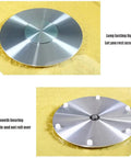 Bottom view of Big Round Glass Lazy Susan Turntable For Dining Table With Quiet Bearings and smooth rotating aluminum base.
