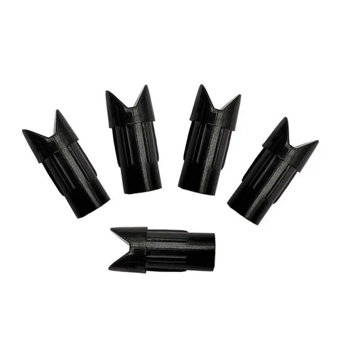 50 Pack Half Moon Plastic Arrow Nocks For 7.6mm ID Crossbow Bolts Replacement Nocks set shown in black.
