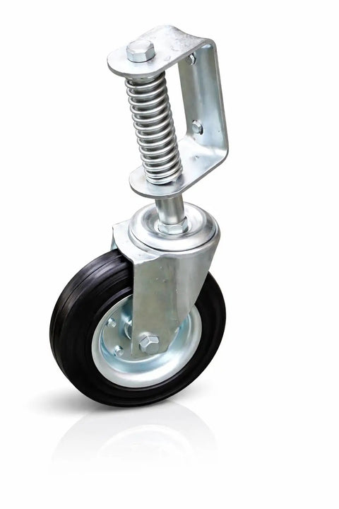 8 Inch Spring Loaded Gate Caster With 360 Degree Swivel Built To Last Heavy Duty 375 Lb Capacity, Solid Rubber Flat Free Wheel